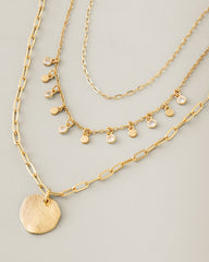 Celestial Sea Hammered Disc Layered Necklace - Gold