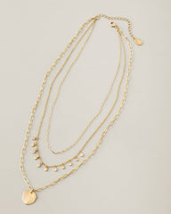 Celestial Sea Hammered Disc Layered Necklace - Gold