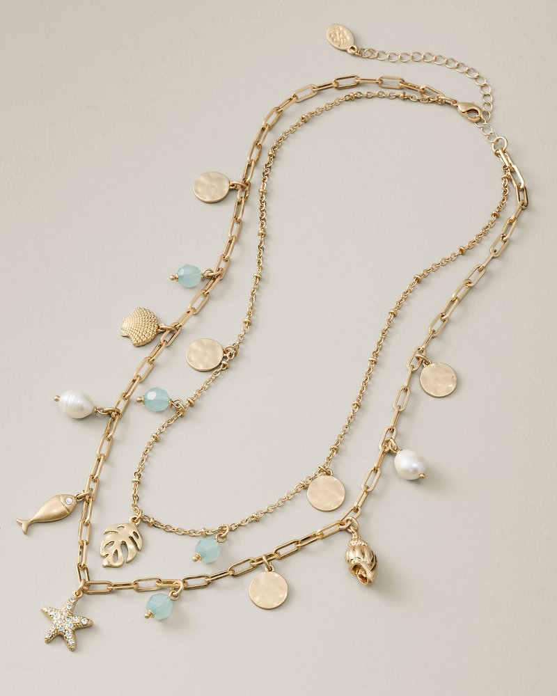 Coastal Fronds Shaky Charm Layered Necklace - Gold