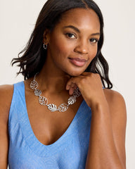 Harbor Glow Monstera Statement Necklace - Silver
