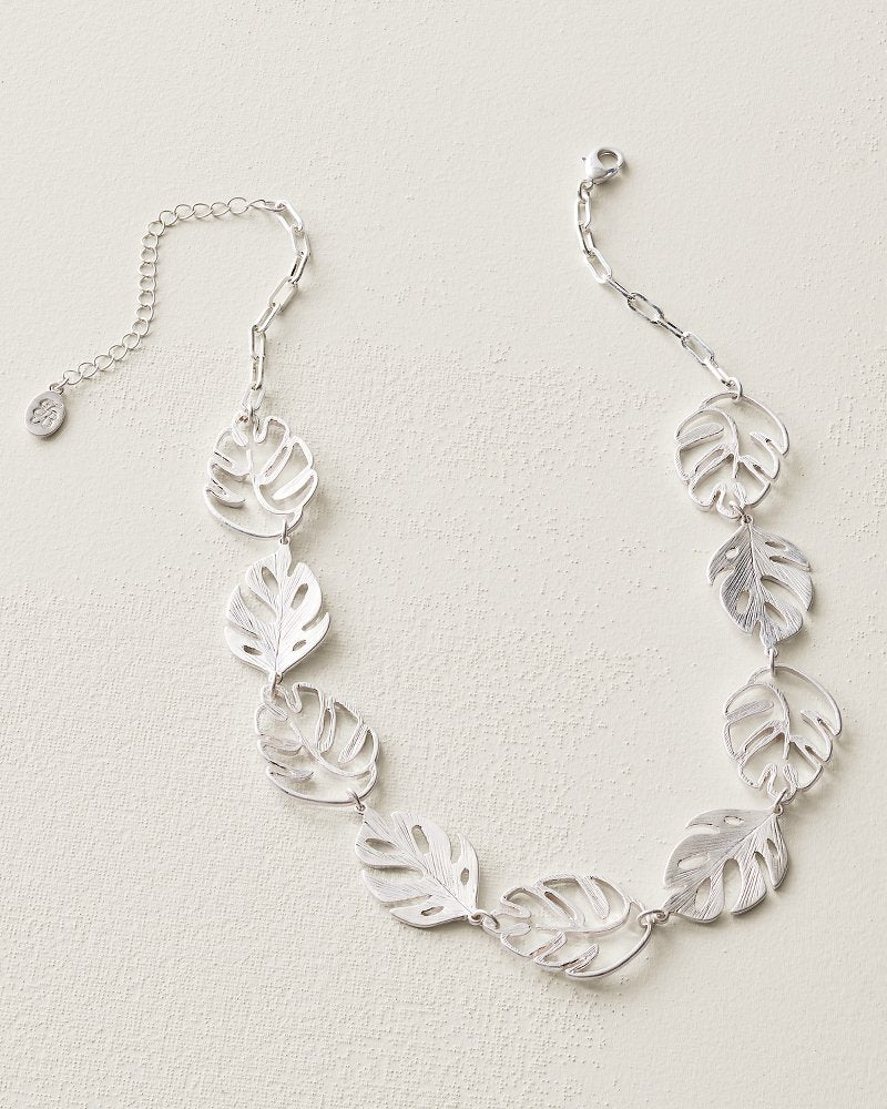 Harbor Glow Monstera Statement Necklace - Silver