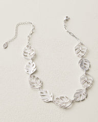 Harbor Glow Monstera Statement Necklace - Silver