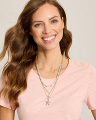 Coastal Fronds Layered Bead Pendant Necklace - Gold
