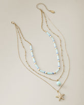 Coastal Fronds Layered Bead Pendant Necklace - Gold