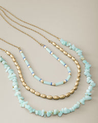 Coastal Fronds Layered Bead Necklace - Gold