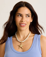 Sunset Tides Starfish Pendant Rope Necklace - Gold