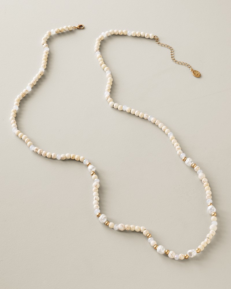 Harbor Glow Howlite Beaded Long Necklace - Gold