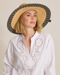 Sarah Crochet Raffia Packable Sun Hat - Natural/Black