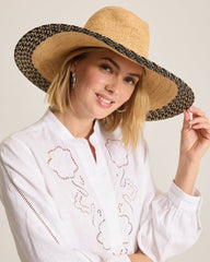 Sarah Crochet Raffia Packable Sun Hat - Natural/Black