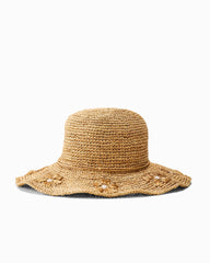 Embroidered Raffia Sun Hat - Natural
