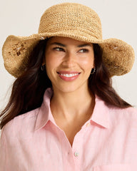 Embroidered Raffia Sun Hat - Natural