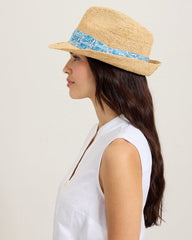 Paisley Band Crochet Raffia Fedora Hat - Natural
