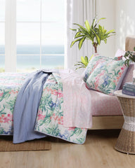 Island Orchid Reversible 3-Piece Full/Queen Quilt Set - White