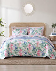 Island Orchid Reversible 3-Piece Full/Queen Quilt Set - White