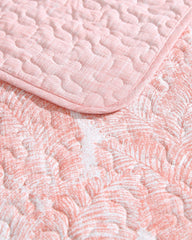 Distressed Water Leaves Reversible 3-Piece King Quilt Set - Bright Coral