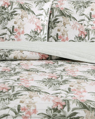 Island Orchid Reversible 3-Piece Full/Queen Quilt Set - Coral Pink/Cream