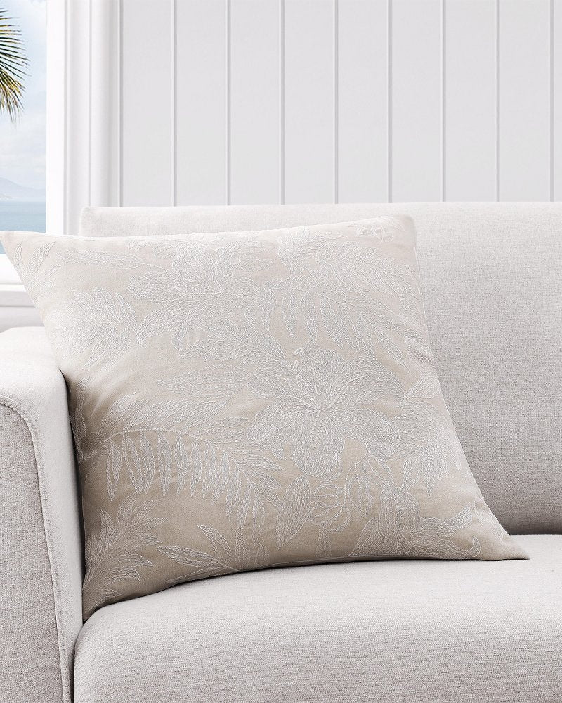 Island Estate Embroidered Floral Canvas Decorative Pillow - Natural/Beige