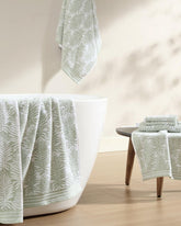 Linear Palms 6-Piece Bath Towel Set - Sage/White