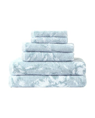 Shadow Hibiscus 6-Piece Bath Towel Set - Tidal Wave/White