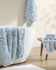 Shadow Hibiscus 6-Piece Bath Towel Set - Tidal Wave/White