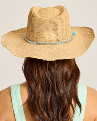 Sinclair Packable Raffia Hat - Natural/Sky Blue