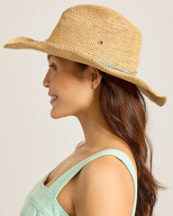 Sinclair Packable Raffia Hat - Natural/Sky Blue