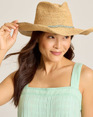 Sinclair Packable Raffia Hat - Natural/Sky Blue