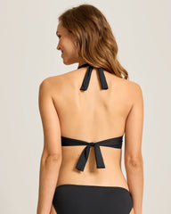 Pearl Underwire Halter Bikini Top - Black