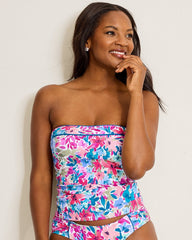 Watercolor Floral Bandeau Tankini Top - Dusty Lupine