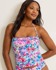 Watercolor Floral Bandeau Tankini Top - Dusty Lupine