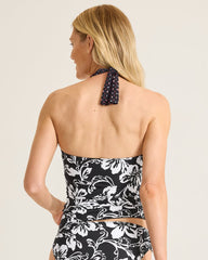 Sunset Blooms Reversible Halter Tankini Top - Black Rev