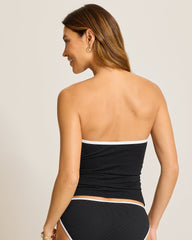 Island Cays Cabana Tie-Front Bandeau Tankini Top - Black