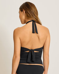 Pearl Underwire Halter Tankini Top - Black