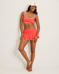 Island Cays Cabana Flounce Skirted Bikini Bottoms - Citrus Coral