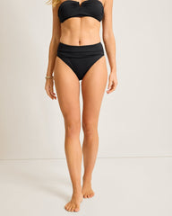 Pearl High-Waist Shirred Bikini Bottoms - Black