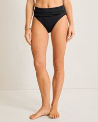 Pearl High-Waist Shirred Bikini Bottoms - Black