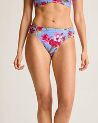 Tropic Isles Chambray Beach Shirred Hipster Bikini Bottoms - Blue Monday