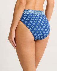 Noble Pineapple Reversible High-Waist Bikini Bottoms - Indigo Tide Rev