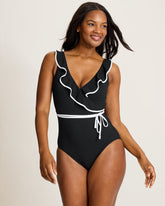 Island Cays Cabana Wrap-Front One-Piece Swimsuit - Black