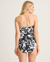 Sunset Blooms Bandeau One-Piece Swimsuit - Black