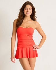 Pearl Bandeau Swim Dress - Citrus Coral