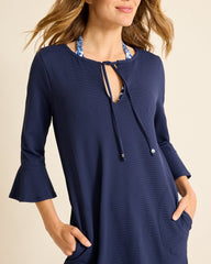 Island Cays Flounce-Sleeve Coverup Dress - Mare Navy