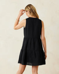 St. Lucia Linen-Blend Tiered Coverup Dress - Black