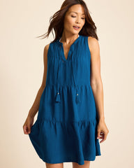 St. Lucia Linen-Blend Tiered Coverup Dress - Indigo Tide