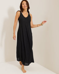 St. Lucia Linen-Blend Bias-Cut Coverup Dress - Black