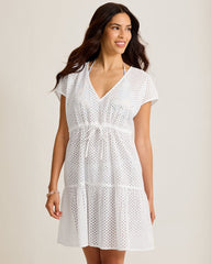 Eyelet Cotton V-Neck Coverup Dress - White