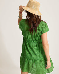Eyelet Cotton V-Neck Coverup Dress - Four Leaf Clover