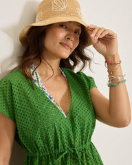 Eyelet Cotton V-Neck Coverup Dress - Four Leaf Clover