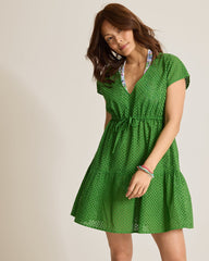 Eyelet Cotton V-Neck Coverup Dress - Four Leaf Clover