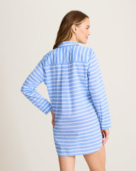 Catalina Cotton Stripe Boyfriend Beach Shirt - Paradiso Blu